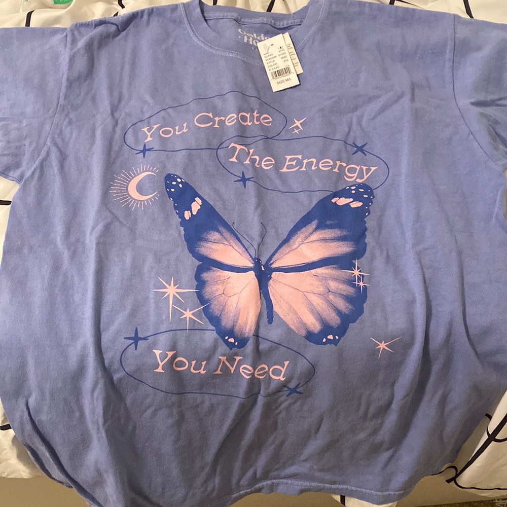 Butterfly You Create the Energy blue shirt